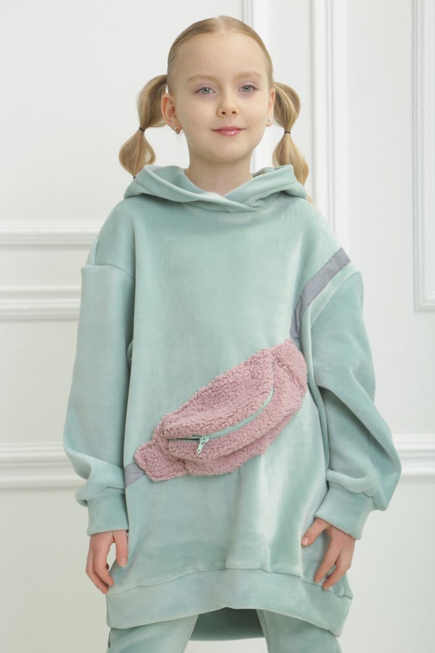 Veloursanzug mit Tasche und Reflektoren Mint