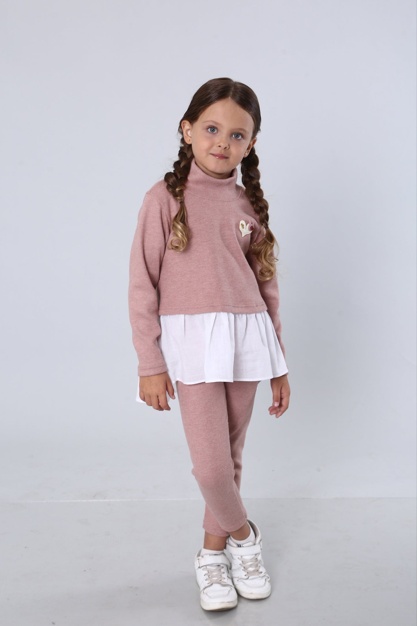 Mädchen Strick-Set mit Baumwoll-Basque & Herz – altrosa