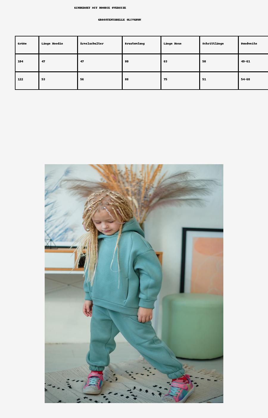 Kinder-Set Hoodie Oversize Olivgrün – Größe 104,122