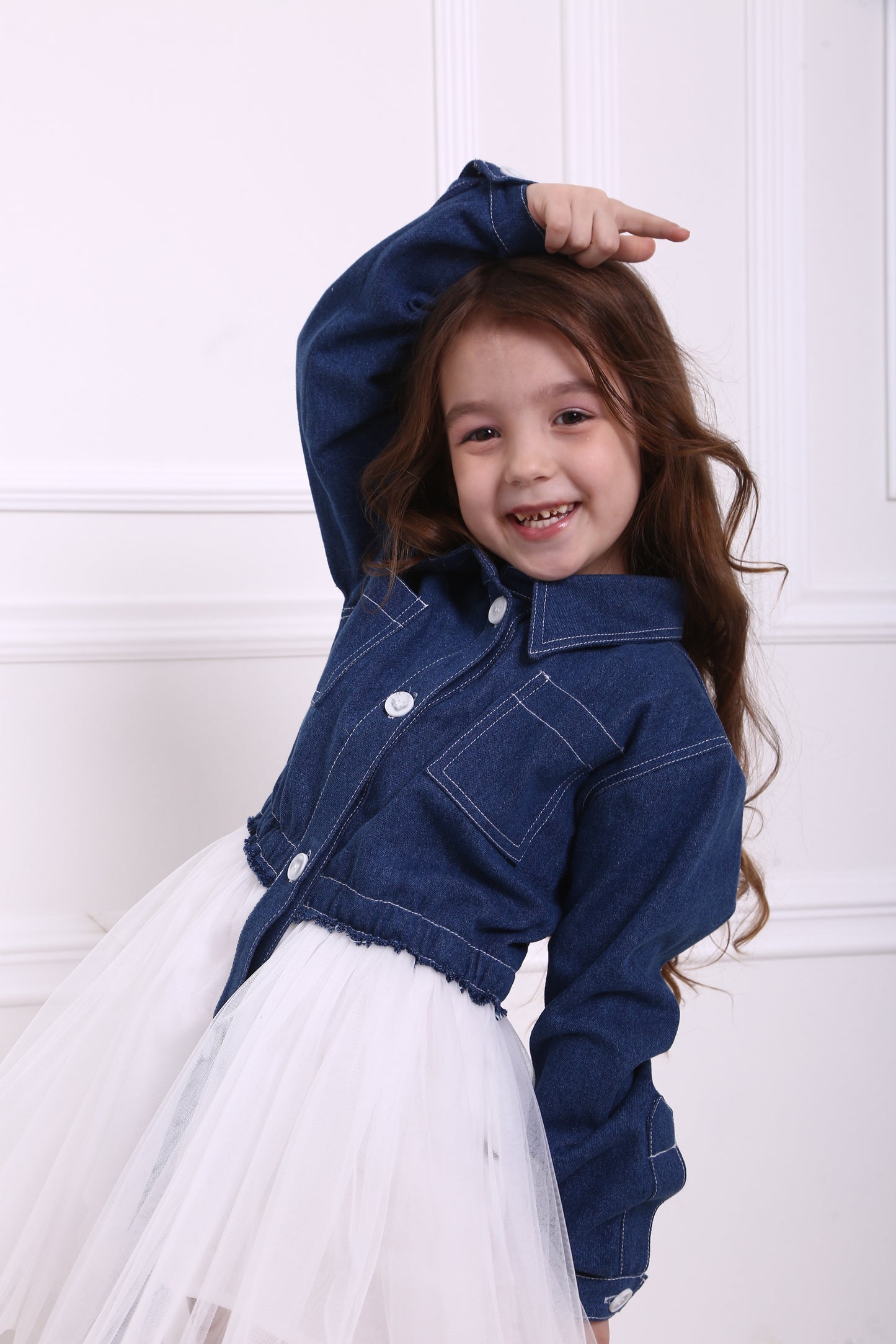 Jeanshemd-Kleid mit Tüllrock (Baumwollfutter)