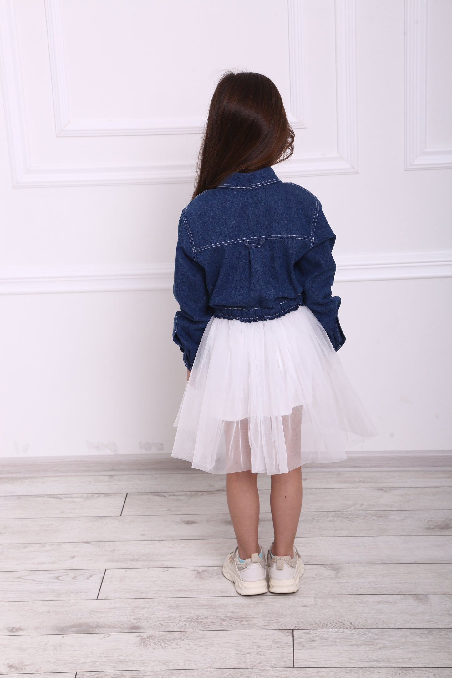 Jeanshemd-Kleid mit Tüllrock (Baumwollfutter)