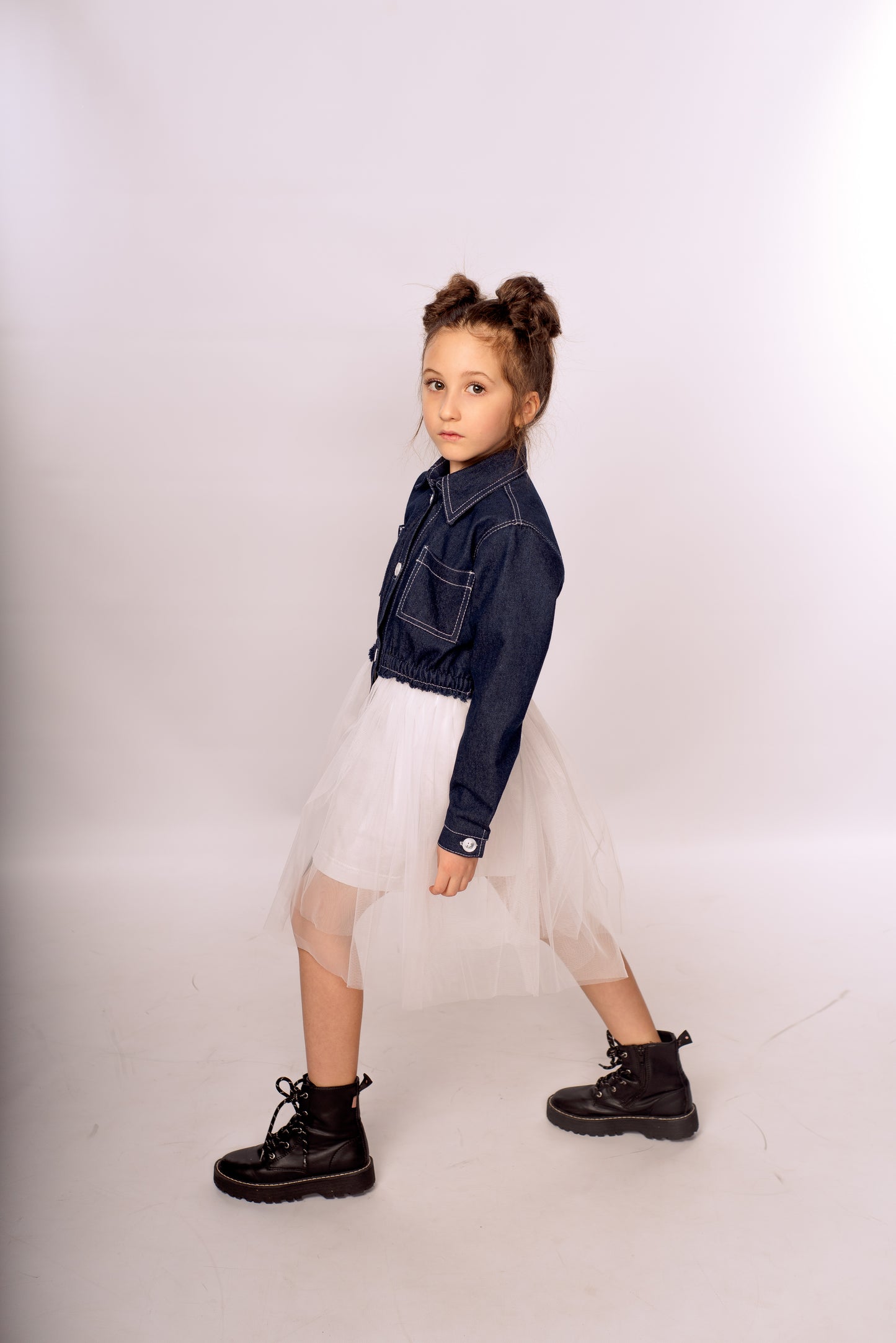 Jeanshemd-Kleid mit Tüllrock (Baumwollfutter)