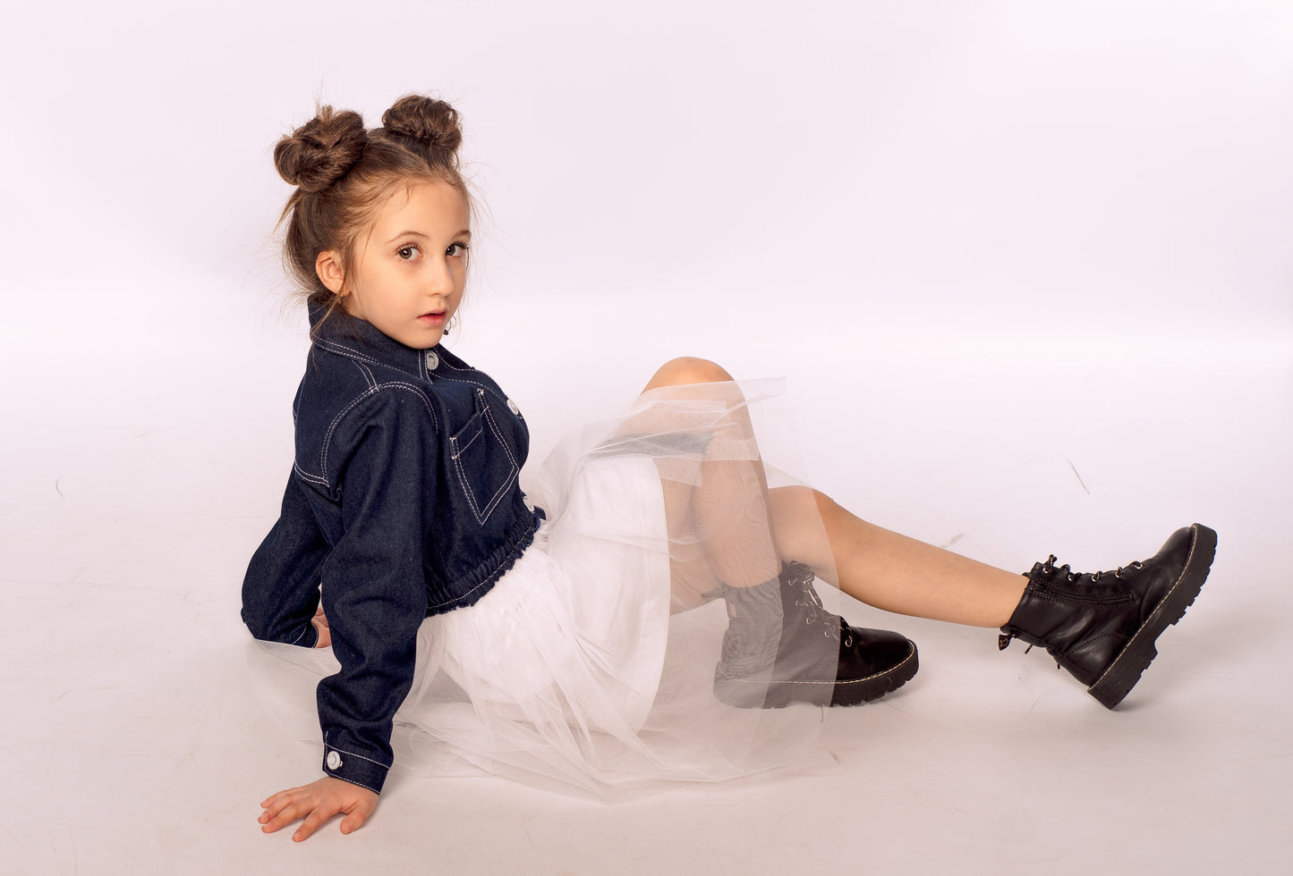 Jeanshemd-Kleid mit Tüllrock (Baumwollfutter)