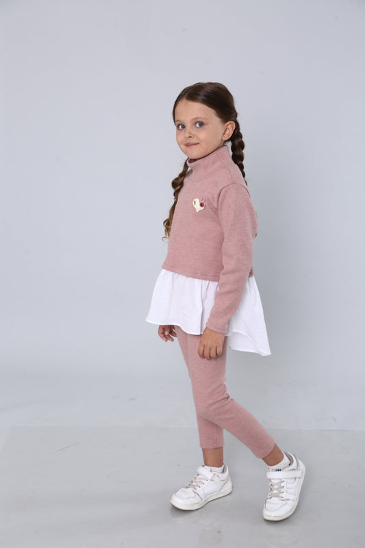 Mädchen Strick-Set mit Baumwoll-Basque & Herz – altrosa