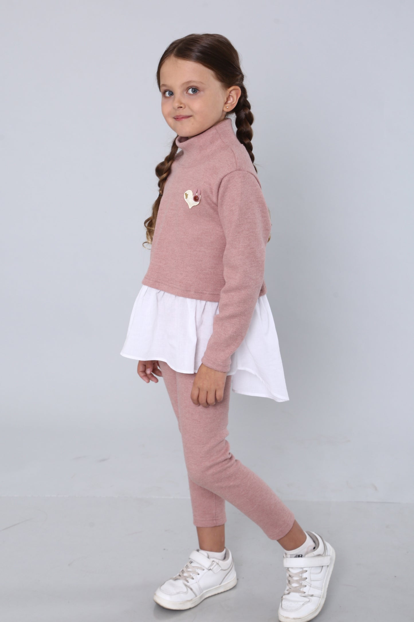 Mädchen Strick-Set mit Baumwoll-Basque & Herz – altrosa