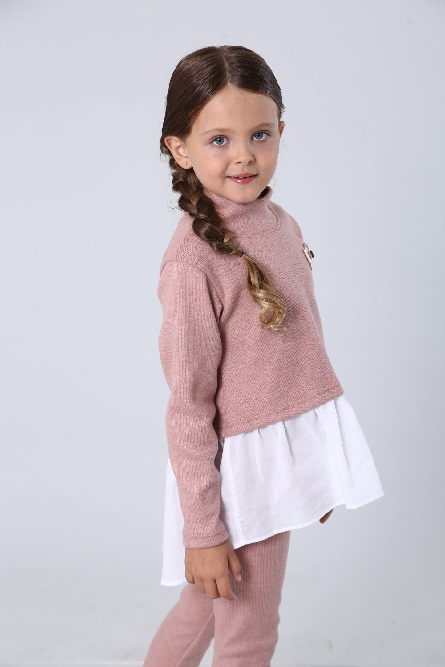 Mädchen Strick-Set mit Baumwoll-Basque & Herz – altrosa