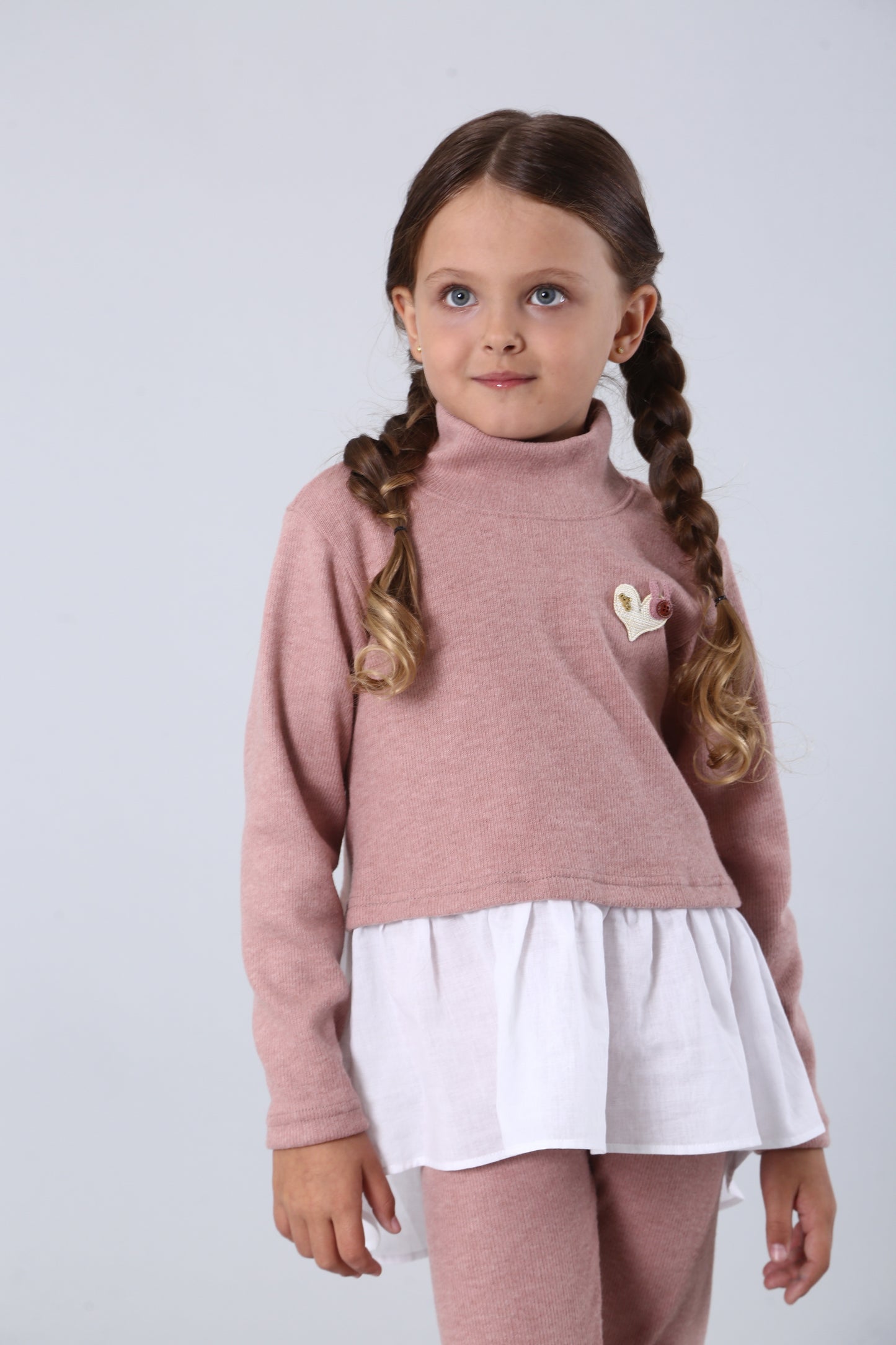 Mädchen Strick-Set mit Baumwoll-Basque & Herz – altrosa