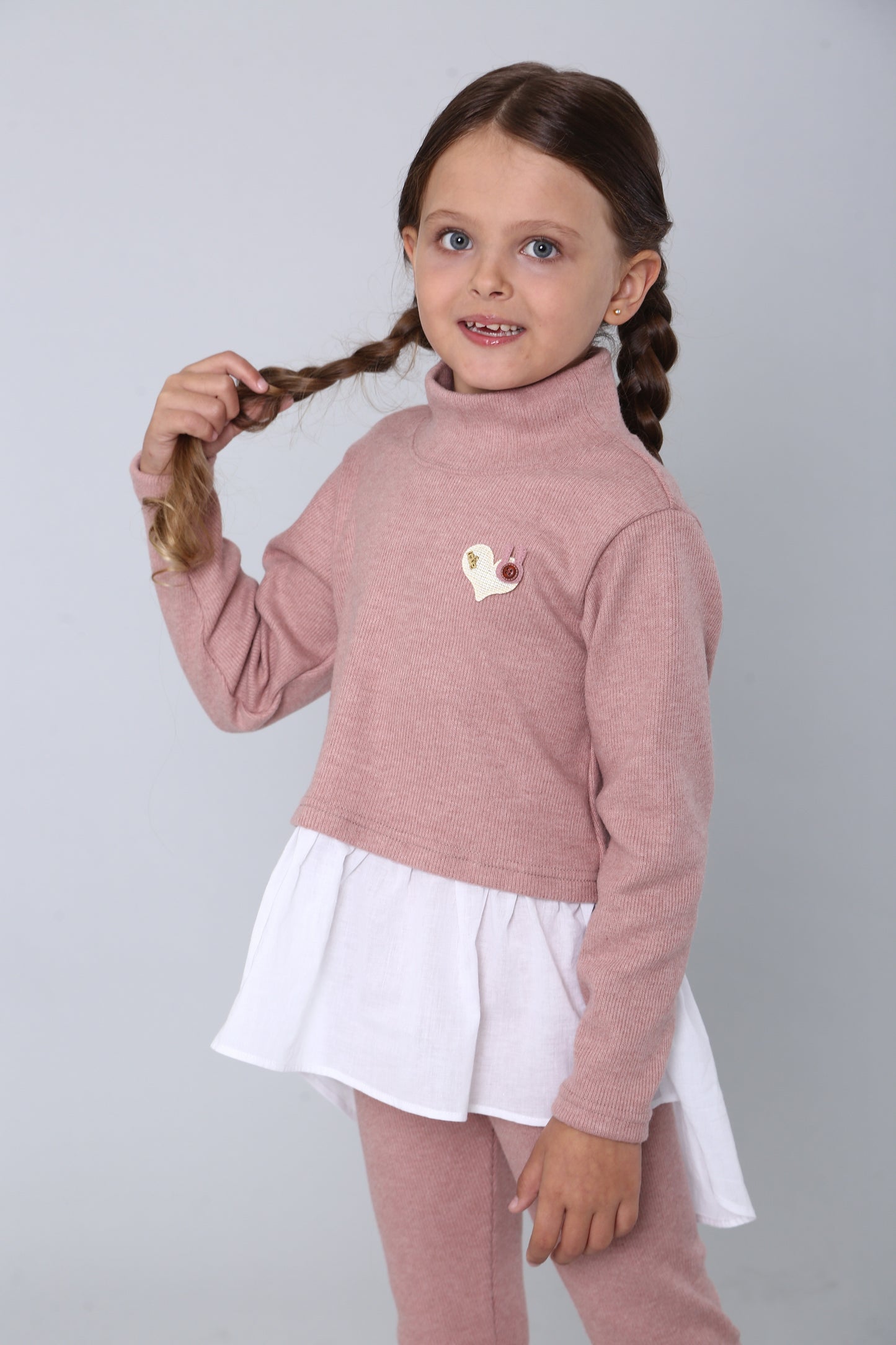 Mädchen Strick-Set mit Baumwoll-Basque & Herz – altrosa