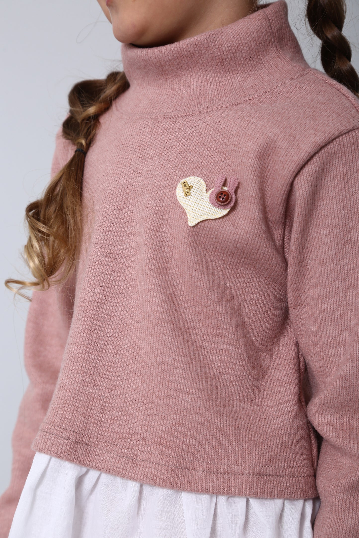 Mädchen Strick-Set mit Baumwoll-Basque & Herz – altrosa