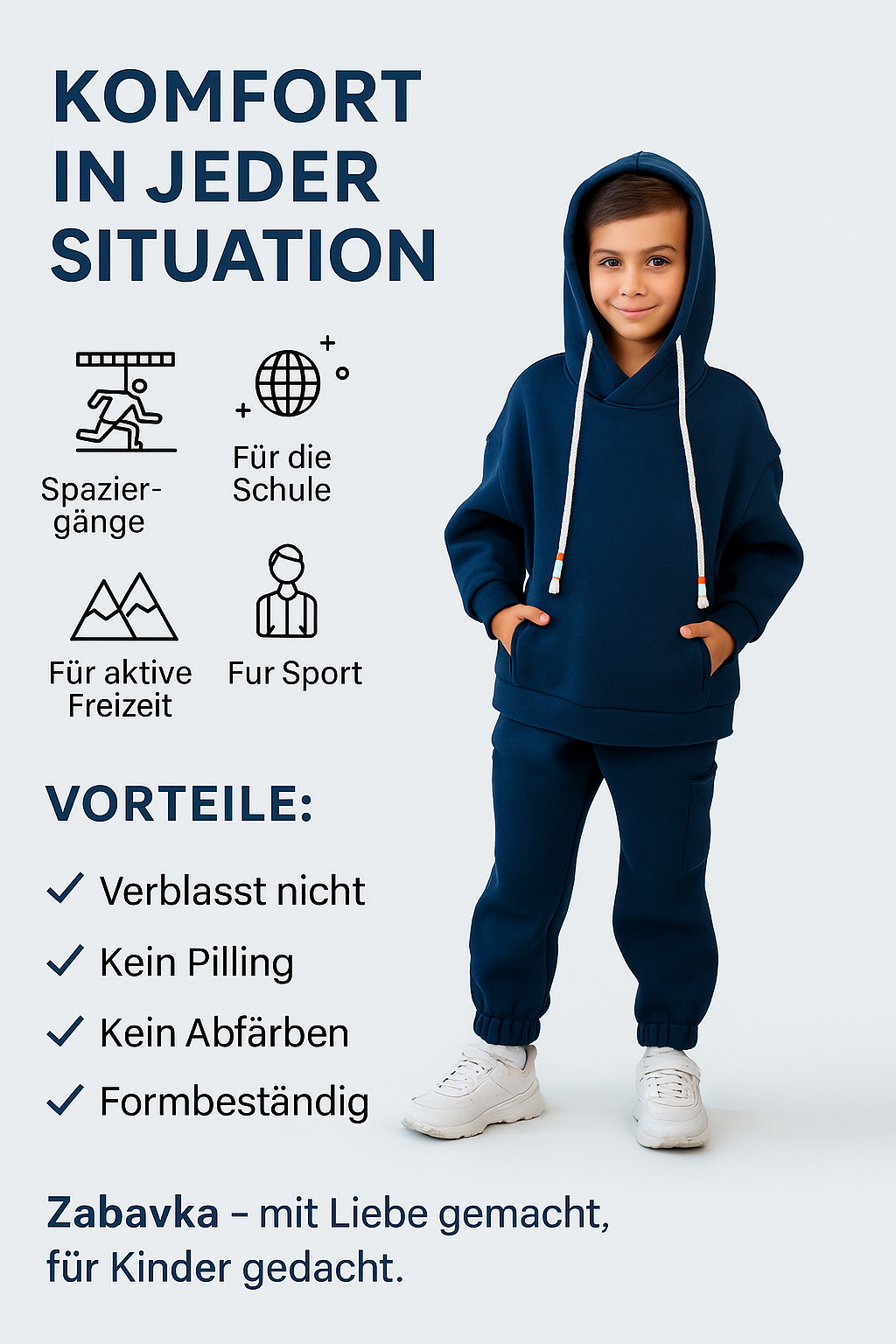 Kinder-Set Hoodie Oversize Dunkelblau – Größe 104-140
