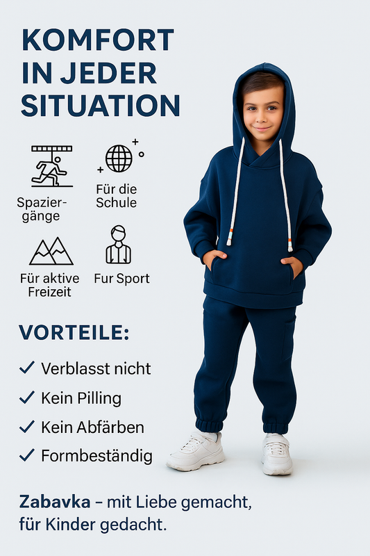 Kinder-Set Hoodie Oversize Dunkelblau – Größe 104-140