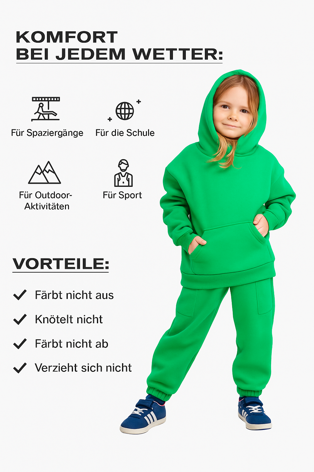 Kinder-Set Hoodie Oversize Knallgrün – Größe 122