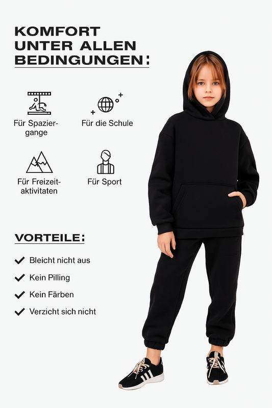 Kinder-Set Hoodie Oversize Schwarz – Größe 110,122,134