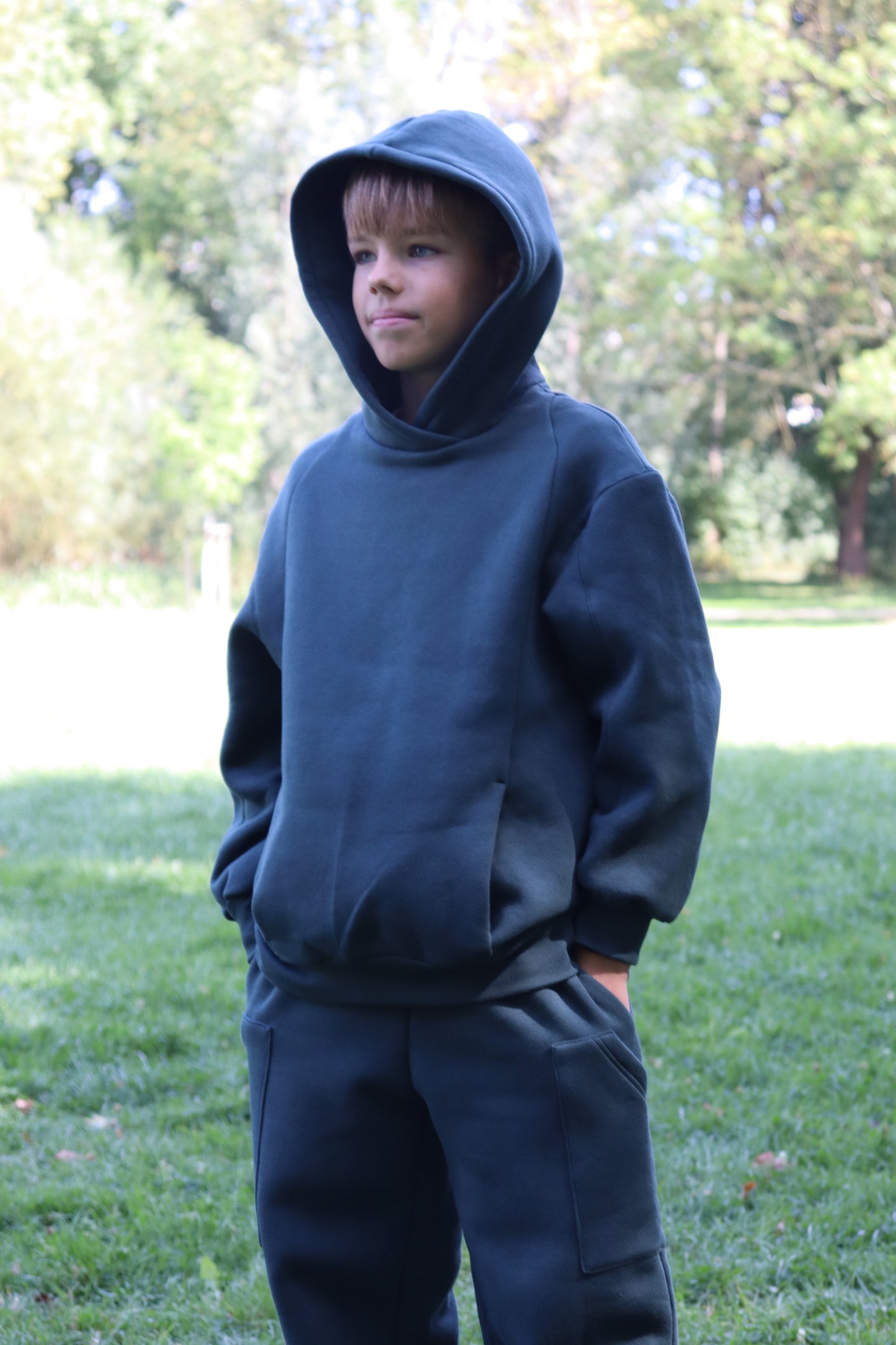 Kinder-Set Hoodie Oversize Malachitgrün – Größe 110.122.134