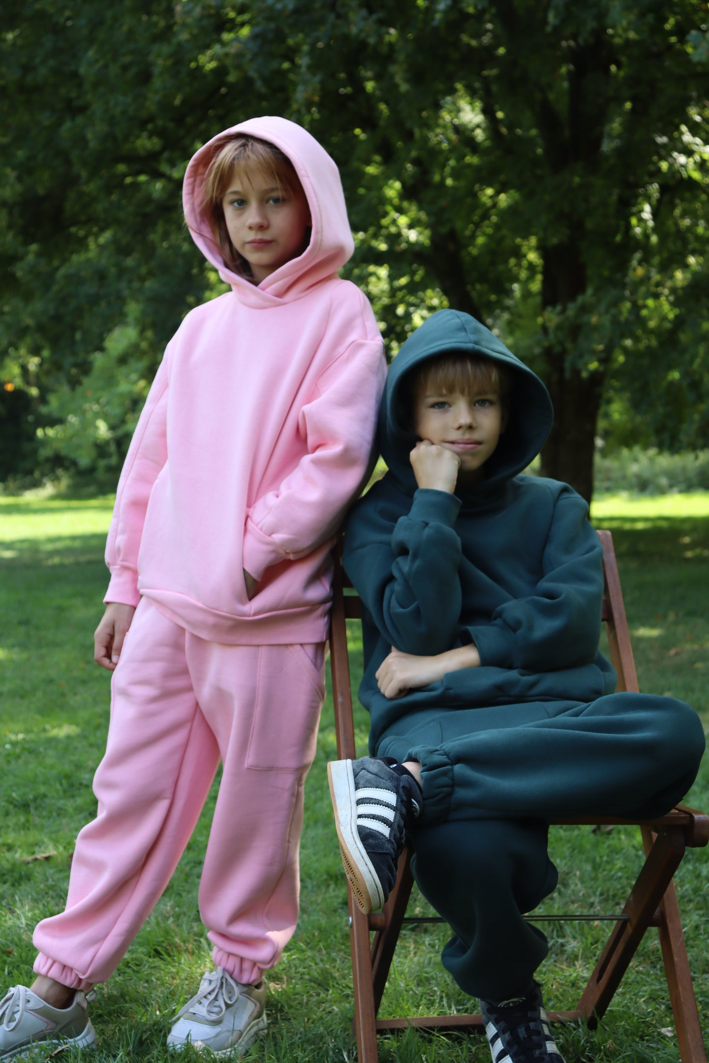 Kinder-Set Hoodie Oversize Malachitgrün – Größe 110.122.134