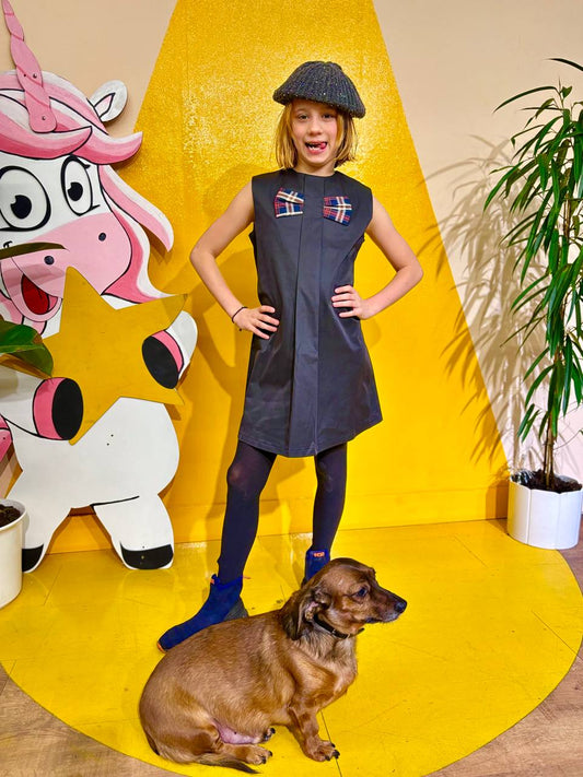 stylisches und elegantes Kleid mit Schleife für Mädchen schwarz