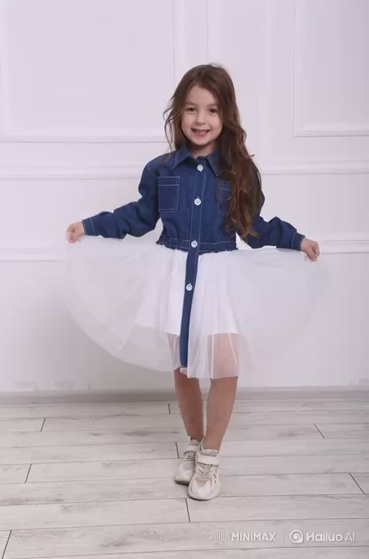 Jeanshemd-Kleid mit Tüllrock (Baumwollfutter)